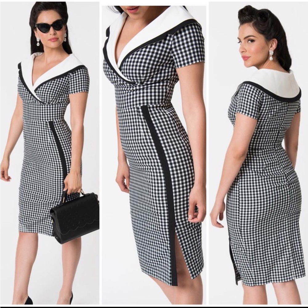 VINTAGE DIVA GRETA WIGGLE FITTED PENCIL DRESS GINGHAM MADMEN DERBY